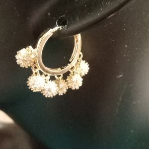 14 k Yellow Gold Plated Cubic Zirconia Ball Tassel Hoop Earrings